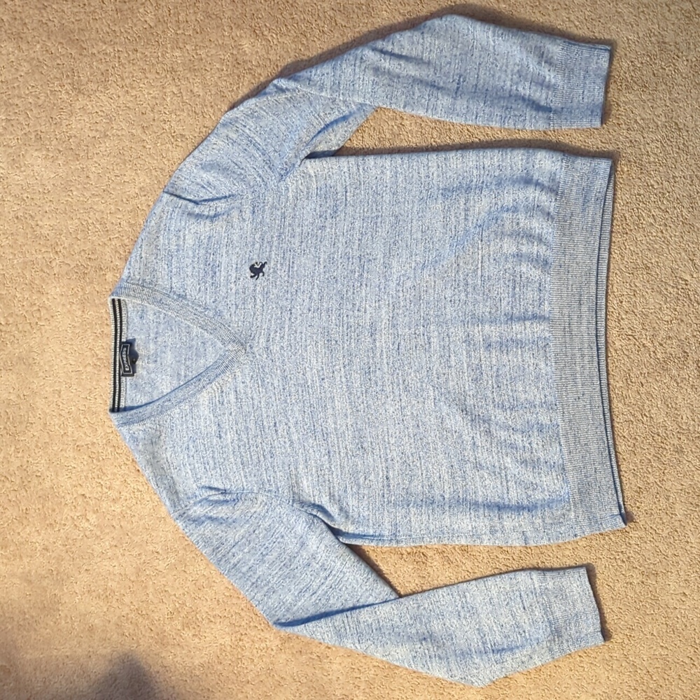 Large Express Marled Blue Long Sleeve Thermal Sweater V-Neck Shirt